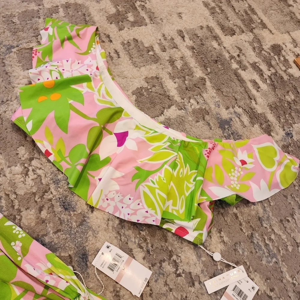 NWT Trina‎ Turk Bikini Set La Palma Highwaist Bottoms Off Shoulder Top Size 12